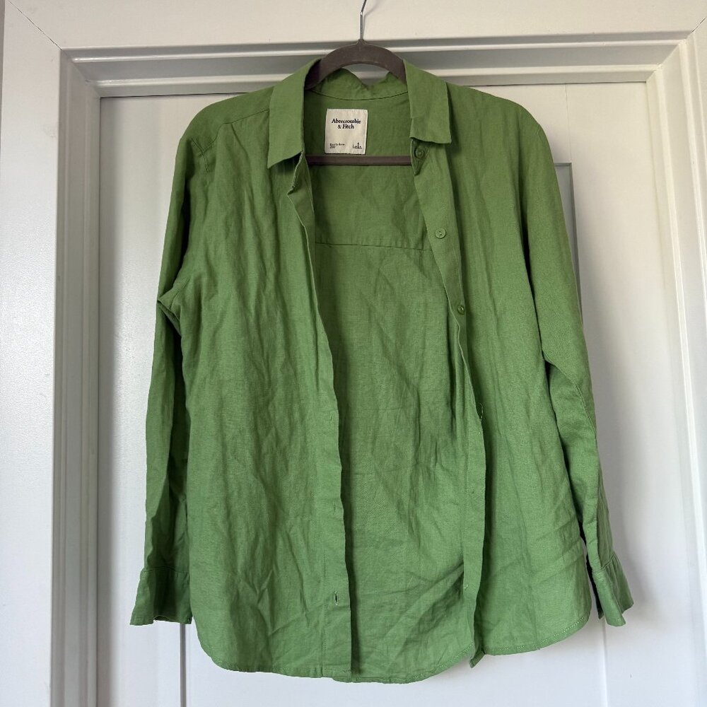 Abercrombie Green Linen Button Down Shirt